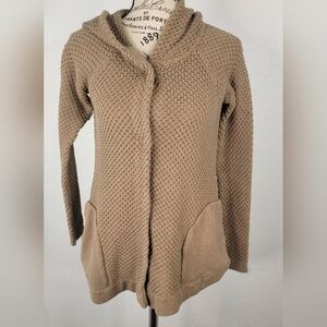 Anthropologie Sparrow Sz S Hooded Cardigan Pockets Snap Front Tan